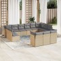 Set Divano da Giardino 13 pz con Cuscini Beige in Polyrattan