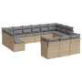 Set Divano da Giardino 13 pz con Cuscini Beige in Polyrattan