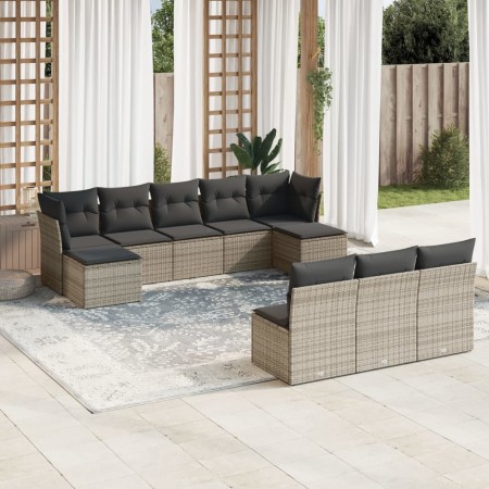 Set Divano da Giardino 10 pz con Cuscini Grigio in Polyrattan