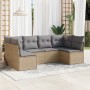 Set Divano da Giardino 6 pz con Cuscini Beige in Polyrattan