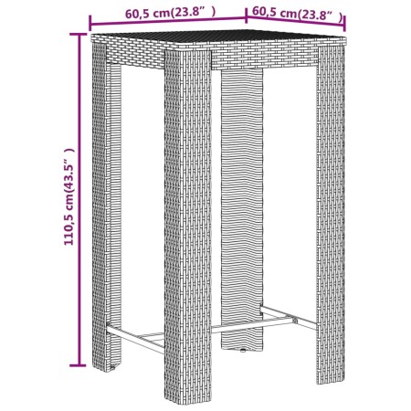 Set Bar Giardino 3pz Grigio Polyrattan e Legno Massello Acacia