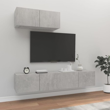 Set di Mobili Porta TV 3 pz Grigio Cemento in Legno Multistrato