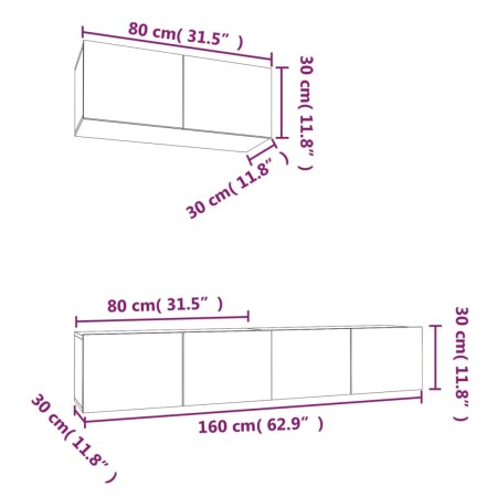 Set di Mobili Porta TV 3 pz Grigio Cemento in Legno Multistrato