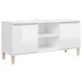 Mobile TV con Gambe Legno Massello Bianco Lucido 103,5x35x50 cm