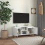 Mobile TV con Gambe Legno Massello Bianco Lucido 103,5x35x50 cm