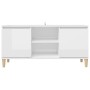 Mobile TV con Gambe Legno Massello Bianco Lucido 103,5x35x50 cm