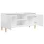 Mobile TV con Gambe Legno Massello Bianco Lucido 103,5x35x50 cm