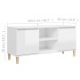 Mobile TV con Gambe Legno Massello Bianco Lucido 103,5x35x50 cm