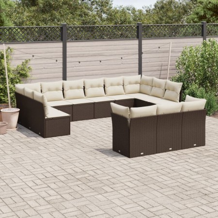 Set Divani da Giardino 13 pz con Cuscini Marrone in Polyrattan