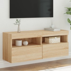 Mobile TV a Parete con Luci LED Rovere Sonoma 100x30x40 cm