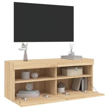 Mobile TV a Parete con Luci LED Rovere Sonoma 100x30x40 cm