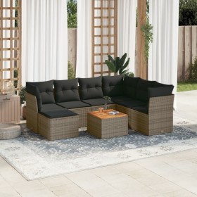 Set Divano da Giardino 8 pz con Cuscini Grigio in Polyrattan