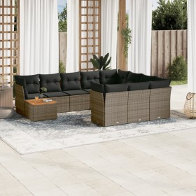 Set Divani da Giardino 11 pz con Cuscini in Polyrattan Grigio