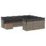 Set Divani da Giardino 11 pz con Cuscini in Polyrattan Grigio