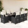 Set da Pranzo da Giardino 9 pz con Cuscini Nero in Polyrattan