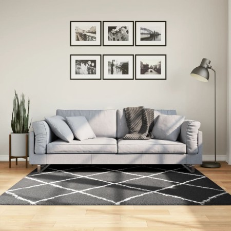 Tappeto Shaggy PAMPLONA a Pelo Lungo Nero e Crema 160x160 cm