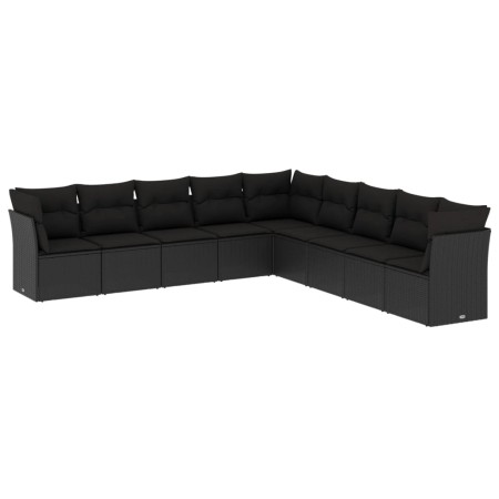 Set Divani da Giardino 9 pz con Cuscini Nero in Polyrattan