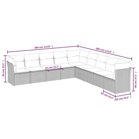 Set Divani da Giardino 9 pz con Cuscini Nero in Polyrattan