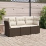 Set Divano da Giardino 3 pz con Cuscini Marrone in Polyrattan