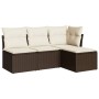 Set Divano da Giardino 4 pz con Cuscini Marrone in Polyrattan