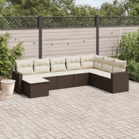 Set Divani da Giardino 8 pz con Cuscini Marrone in Polyrattan