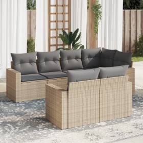 Set Divani da Giardino 7 pz con Cuscini Beige in Polyrattan