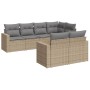 Set Divani da Giardino 7 pz con Cuscini Beige in Polyrattan