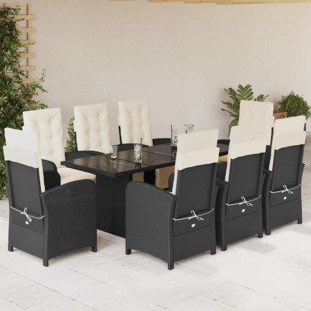 Set da Pranzo da Giardino 9 pz con Cuscini Nero in Polyrattan