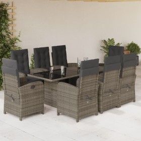 Set da Pranzo da Giardino 9 pz con Cuscini in Polyrattan Grigio