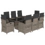 Set da Pranzo da Giardino 9 pz con Cuscini in Polyrattan Grigio
