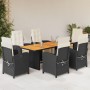 Set da Pranzo da Giardino 7 pz Nero con Cuscini in Polyrattan