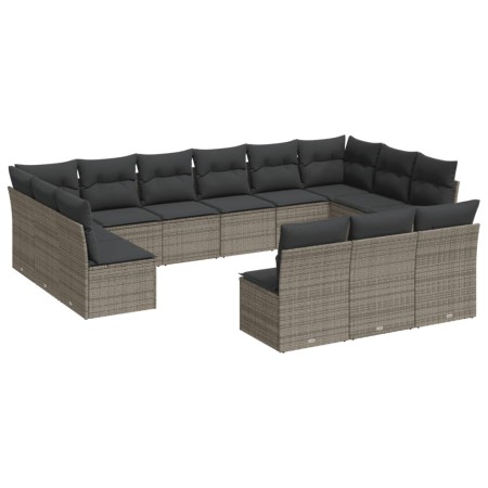 Set Divani da Giardino 13 pz con Cuscini Grigio in Polyrattan