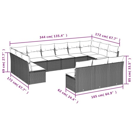 Set Divani da Giardino 13 pz con Cuscini Grigio in Polyrattan