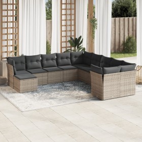 Set Divani da Giardino 11 pz con Cuscini in Polyrattan Grigio