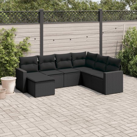 Set Divani da Giardino con Cuscini 7pz Nero Polyrattan