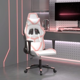 Sedia da Gaming Massaggiante Bianco e Rosa in Similpelle