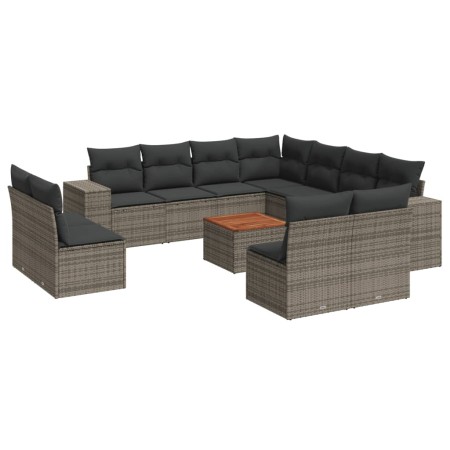 Set Divani da Giardino 12 pz con Cuscini Grigio in Polyrattan