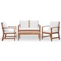 Set Salotto da Giardino 4pz con Cuscini Legno Massello Acacia