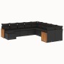 Set Divani da Giardino 11 pz con Cuscini in Polyrattan Nero