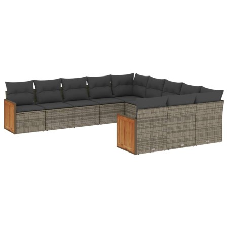 Set Divani da Giardino 11 pz con Cuscini in Polyrattan Grigio