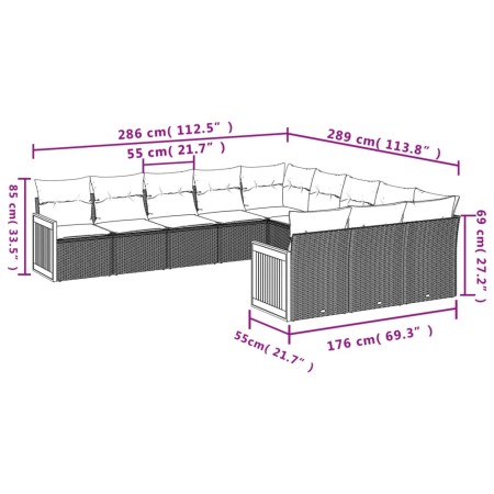 Set Divani da Giardino 11 pz con Cuscini in Polyrattan Grigio