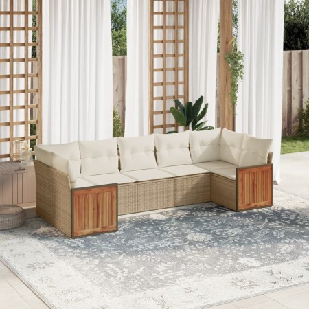 Set Divani da Giardino 7 pz con Cuscini Beige in Polyrattan