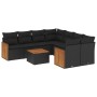 Set Divani da Giardino 9 pz con Cuscini Nero in Polyrattan