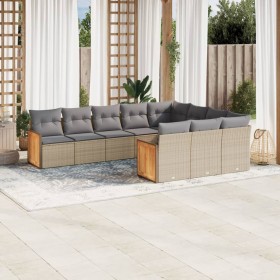 Set Divano da Giardino 10 pz con Cuscini Beige in Polyrattan