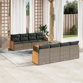 Set Divano da Giardino 9 pz con Cuscini Grigio in Polyrattan