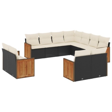 Set Divani da Giardino 11 pz con Cuscini in Polyrattan Nero