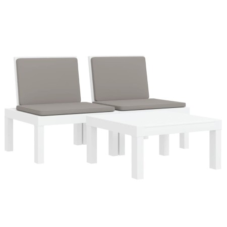 Set Salotto da Giardino 3 pz con Cuscini Bianco in PP