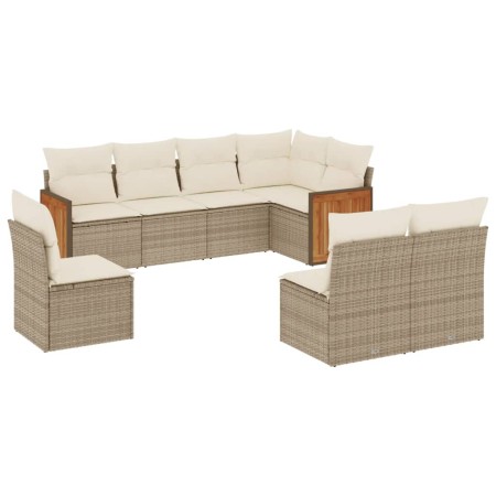 Set Divano da Giardino 8 pz con Cuscini Beige in Polyrattan