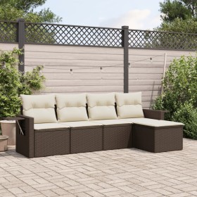 Set Divano da Giardino 5 pz con Cuscini Marrone in Polyrattan