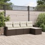 Set Divano da Giardino 5 pz con Cuscini Marrone in Polyrattan